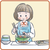 障がいや病気のある家族に代わり、買い物・料理・掃除・洗濯などの家事をしている。イラスト1
