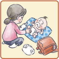 家族に代わり、幼いきょうだいの世話をしている。イラスト2