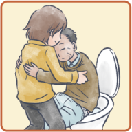 障がいや病気のある家族の入浴やトイレの介助をしている。イラスト10