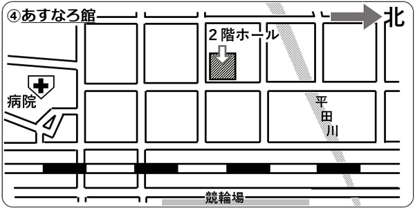 北部コミュニティーセンター（あすなろ館）2階ホールの地図